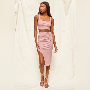 NWT Lulus Set For Life Blush Pink Ribbed Bodycon Two-Piece Dress